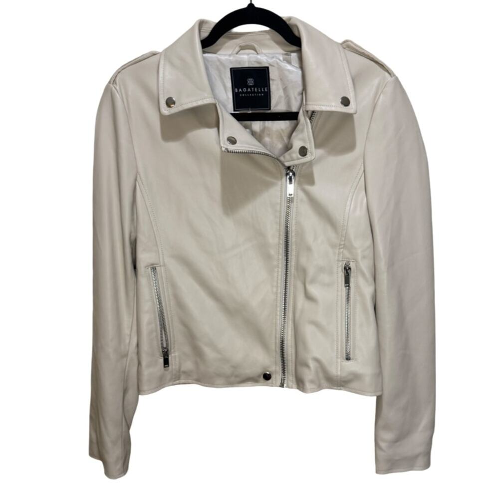 Bagatelle Collection Faux Leather Moto Jacket - Bone M